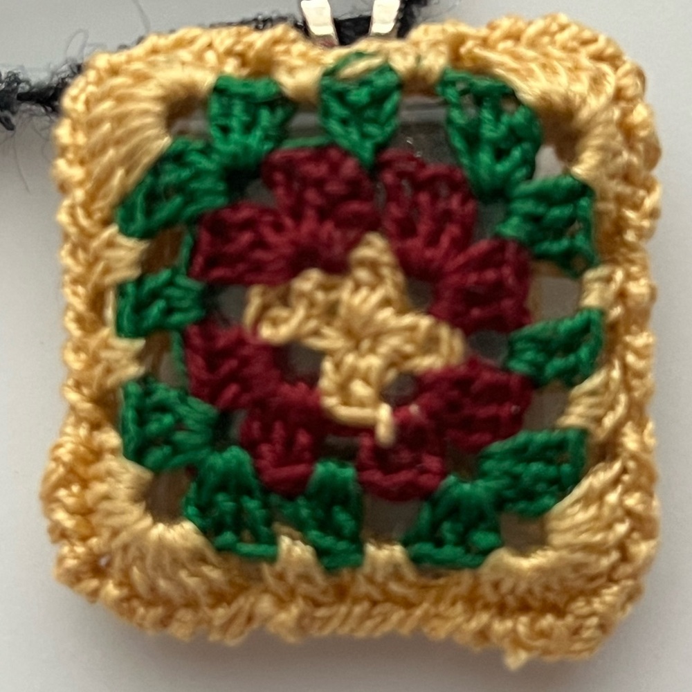 Festival Jewelry Bohemian Handmade Granny Square Folk Necklace Crochet On Ribbon
